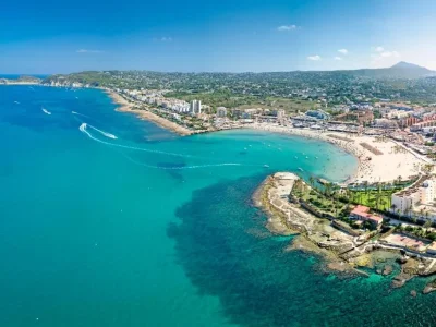 Panoramic aerial view of Arenal Beach and the Jávea coastline