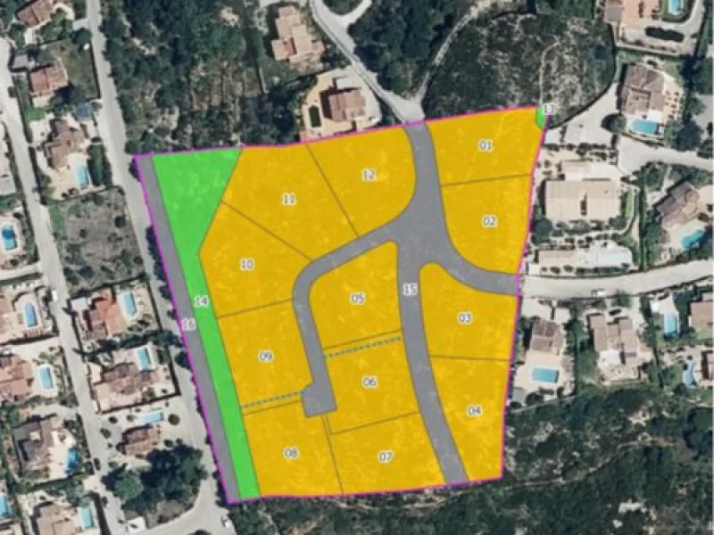 Urban plot in Jávea, Pinosol for 12 villas with sea views