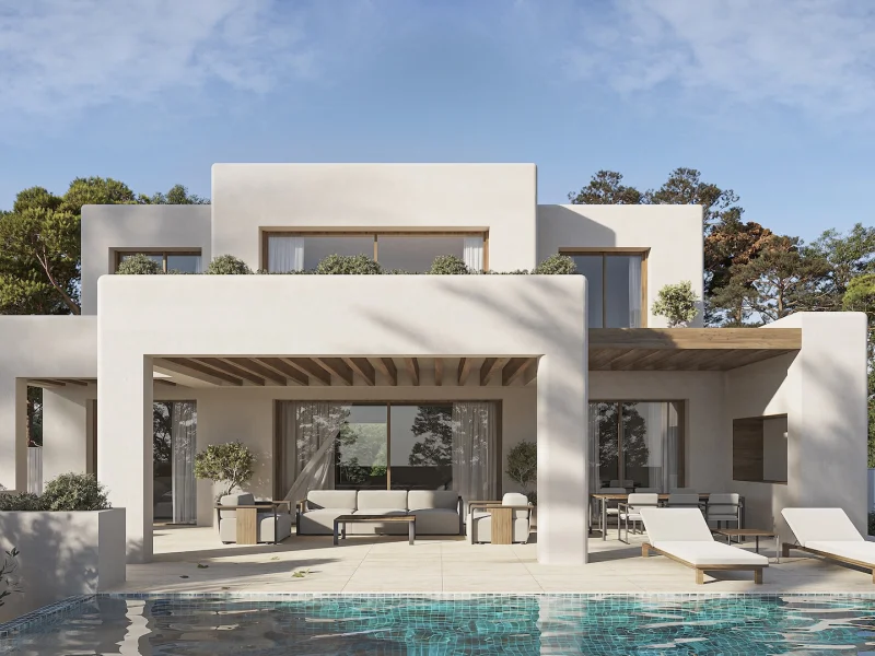 Modern Ibiza style villa in Benissa, La Fustera with sea views
