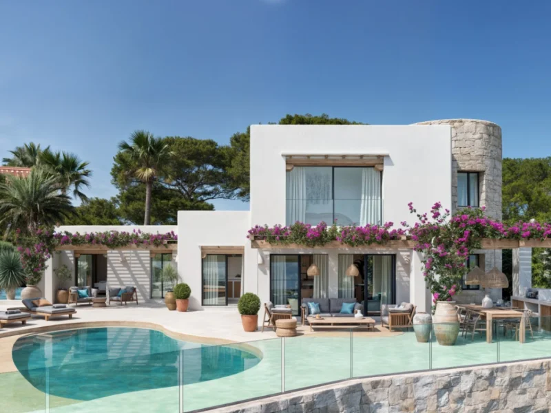 Modern Ibizan style villa in Benimeit, Moraira with sea views