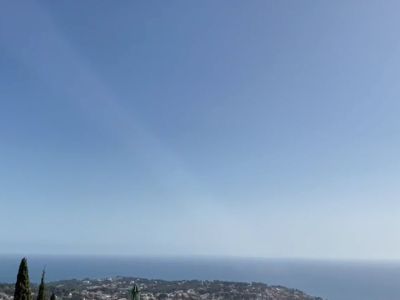 Panoramic views of the Mediterranean Sea from the villa in Montemar, Benissa. Clear blue sky.