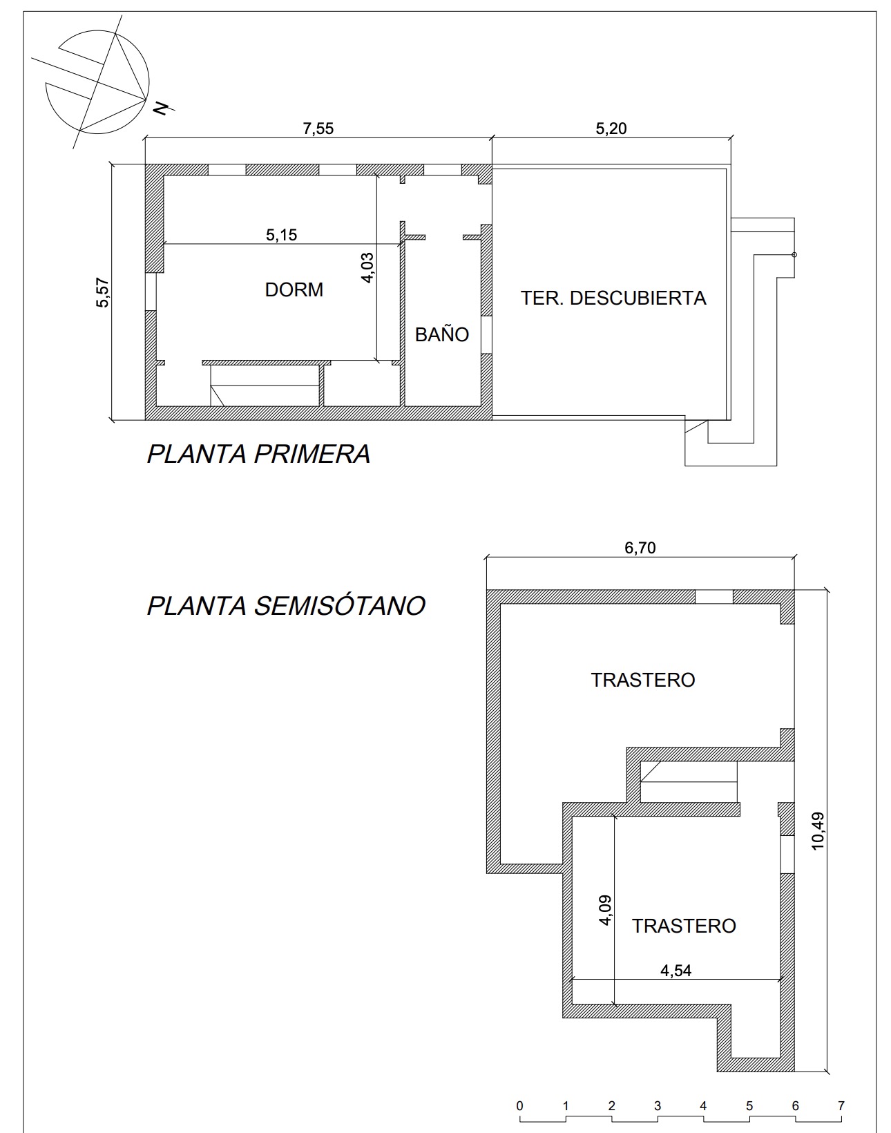 Floor plan of the first floor and basement with dimensions.