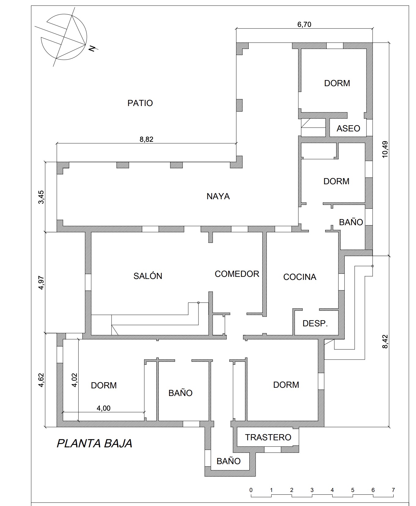 Floor plan of the ground floor featuring a patio, living room, dining room, kitchen, and bedrooms.
