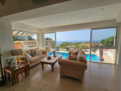 Living room with sea views