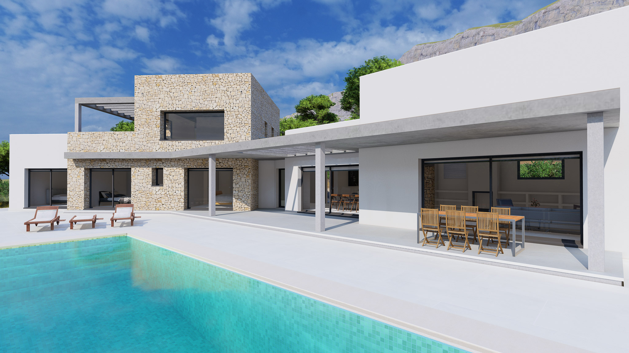 Exterior with terrace and pool