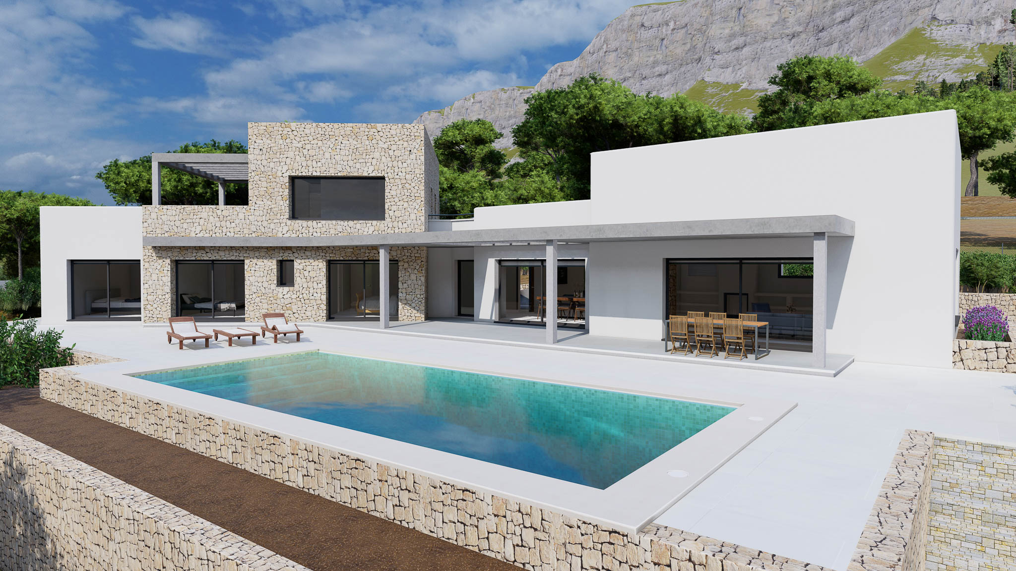 Villa exterior with swimming pool