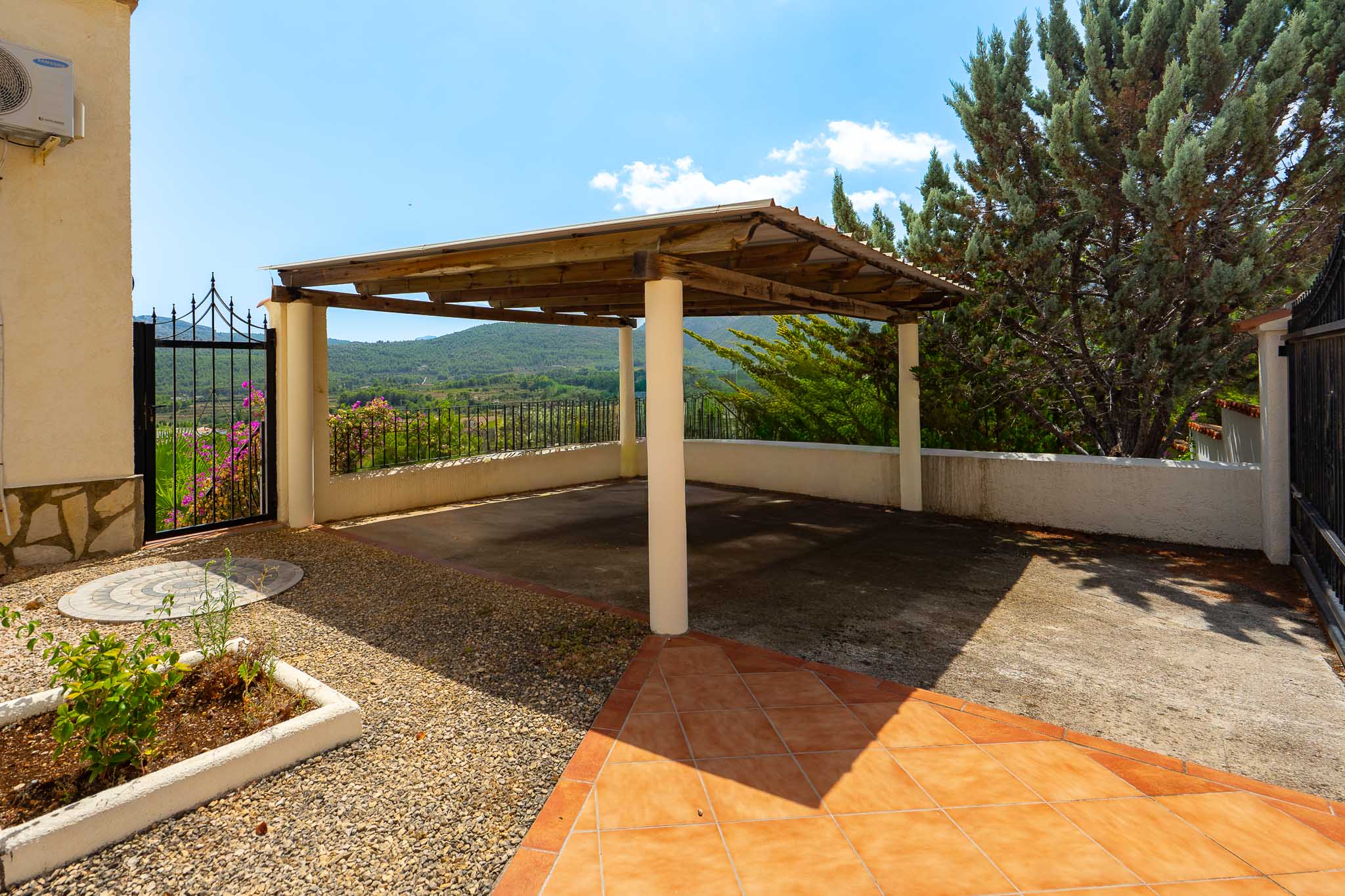 Carport with mountain views