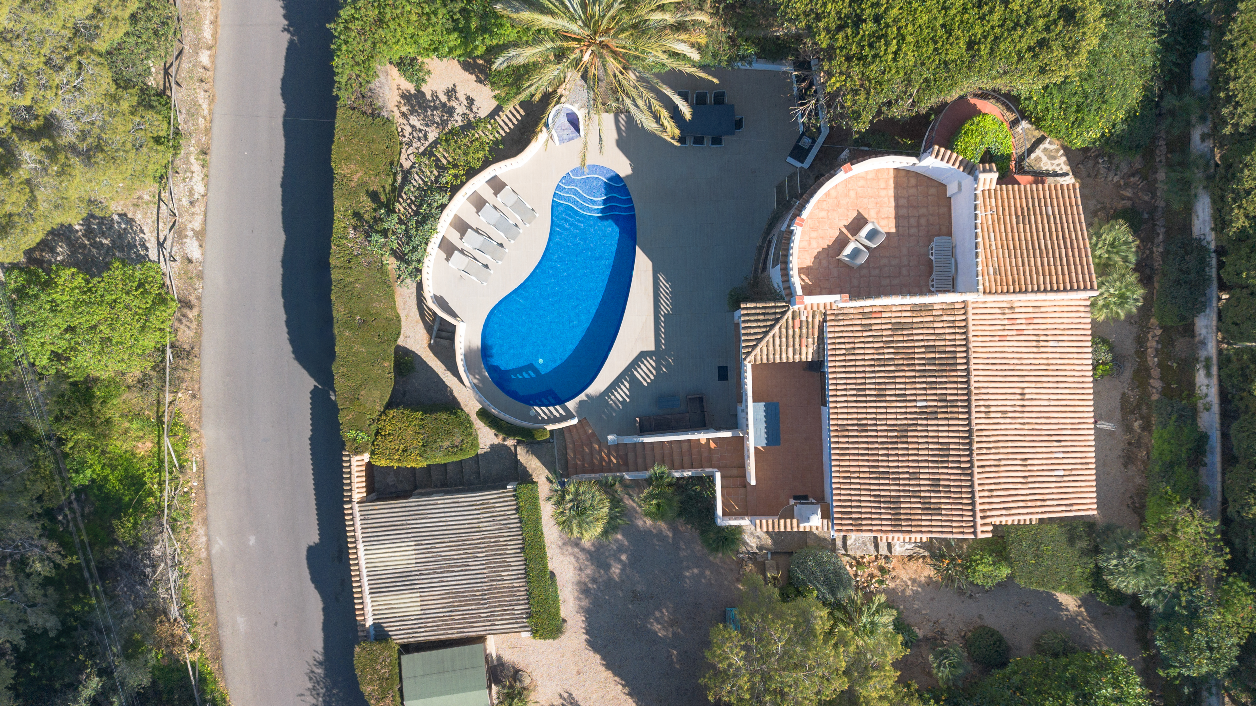 Aerial view of villa and pool