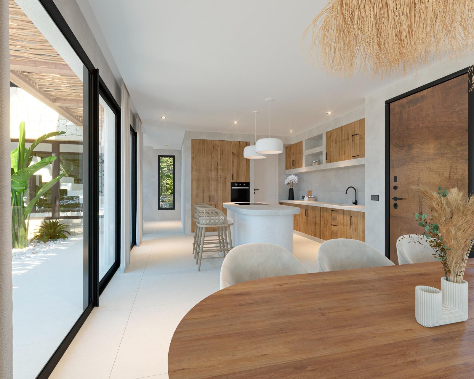Open kitchen and dining area