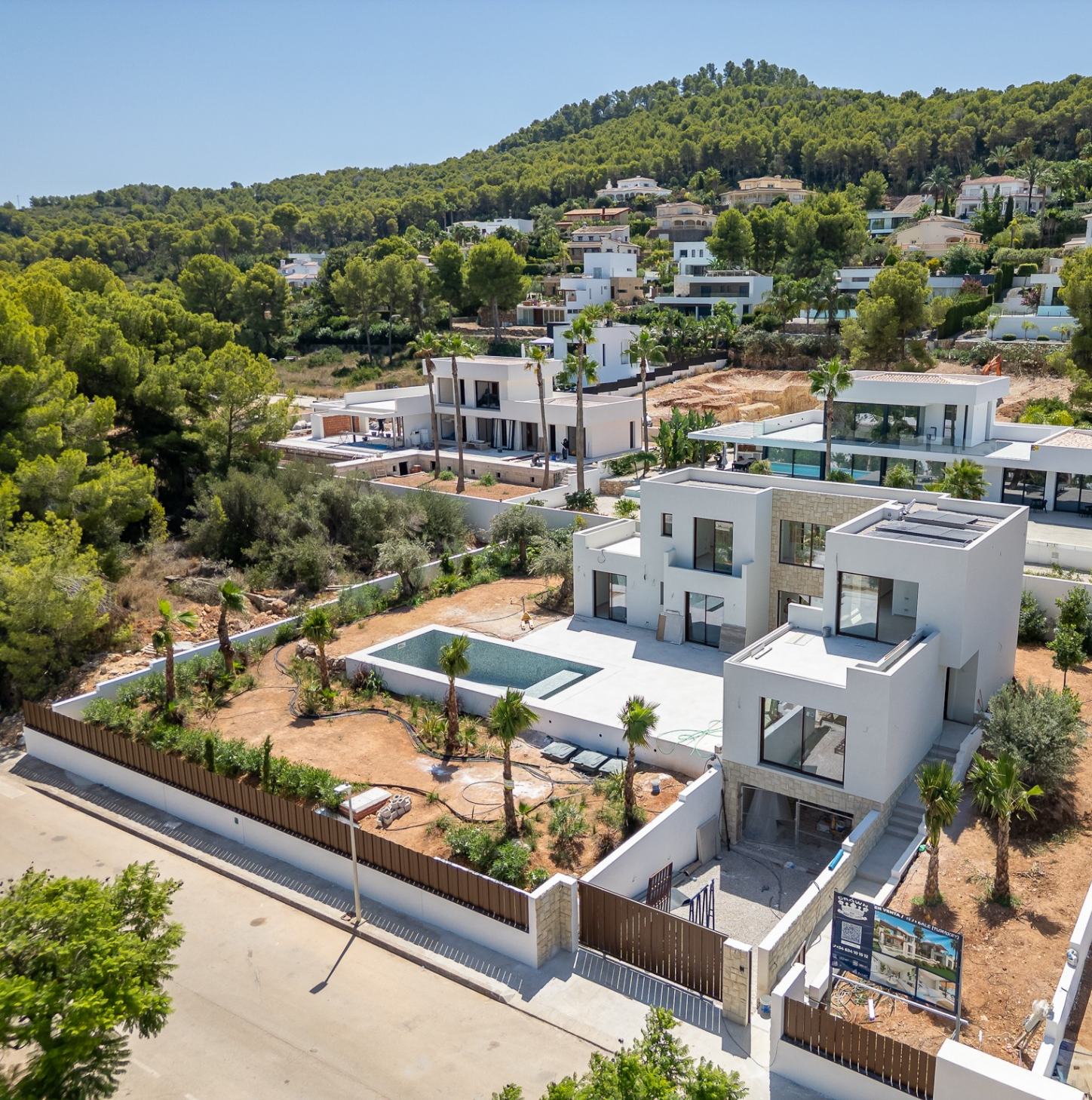 Aerial view of the villa and pool
