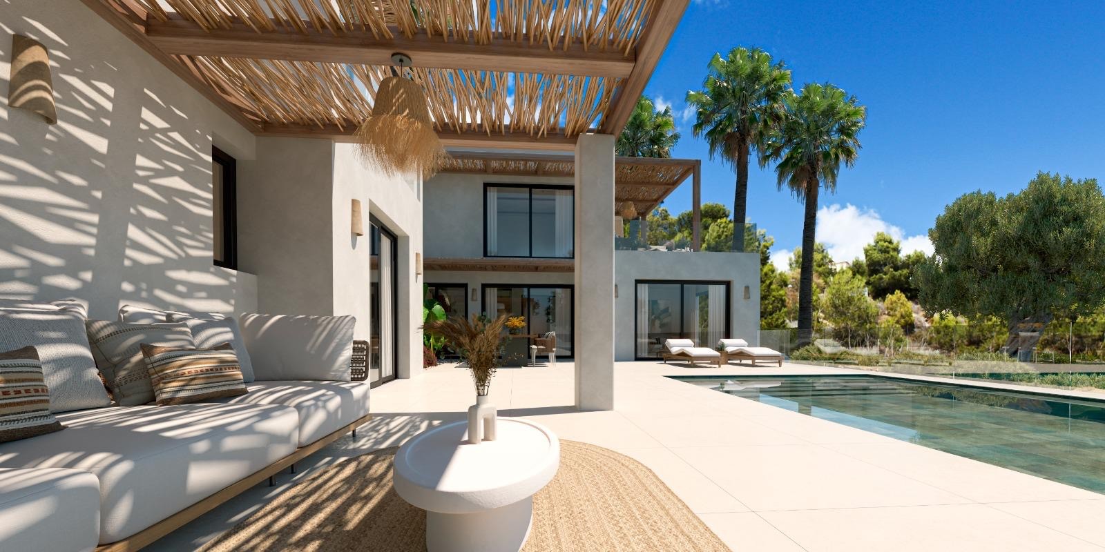 Covered terrace and swimming pool