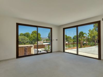Room with sliding glass doors
