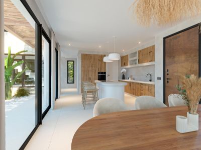 Open kitchen and dining area