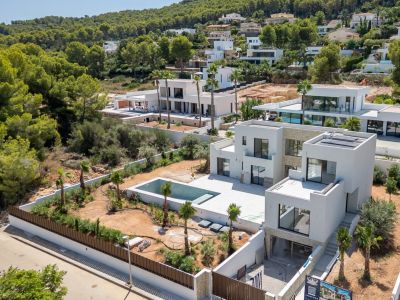 Aerial view of the villa and pool