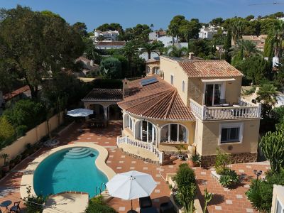 Aerial view of villa and pool