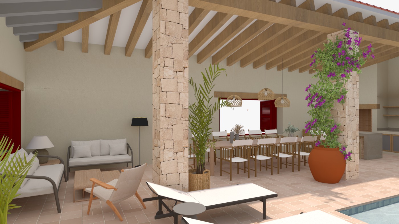 Covered terrace by the pool