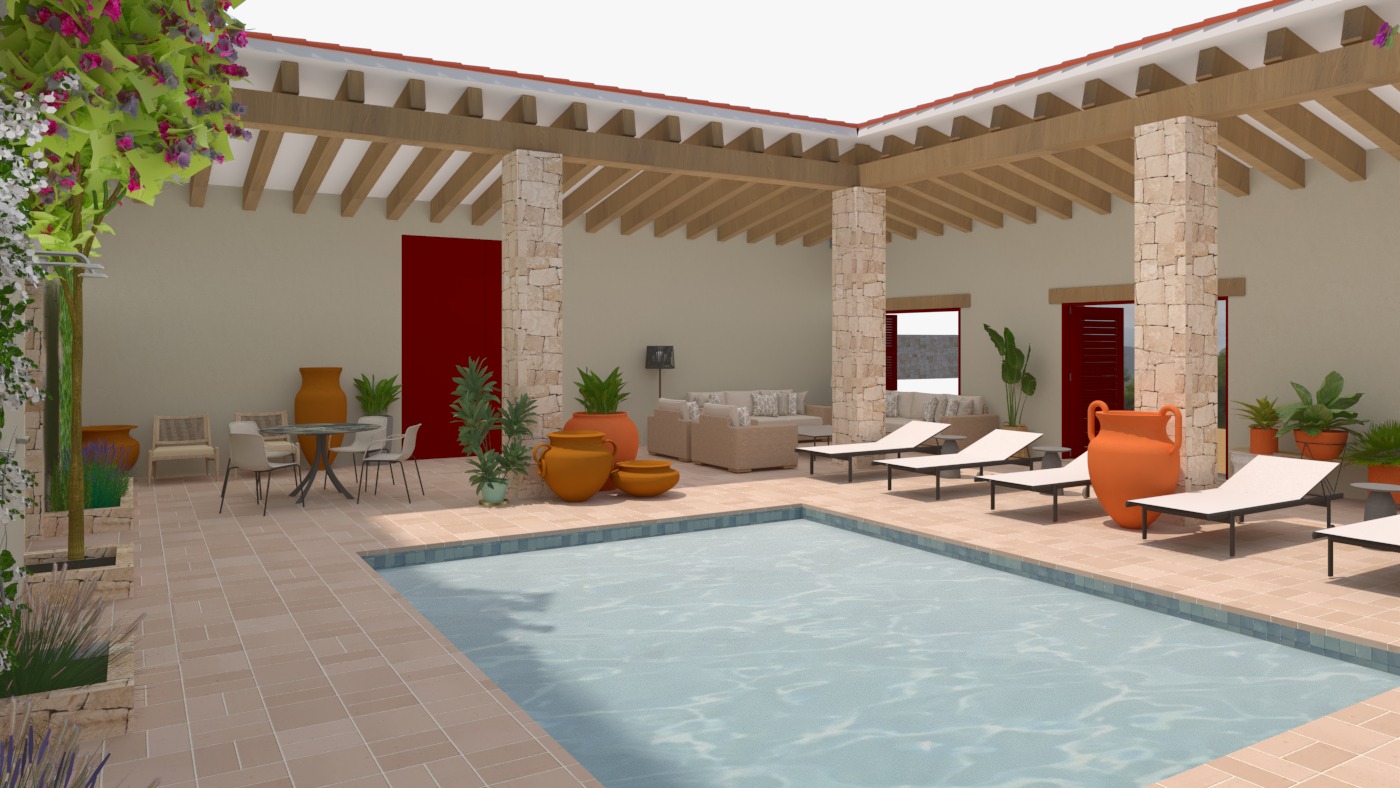 Patio with swimming pool and porch