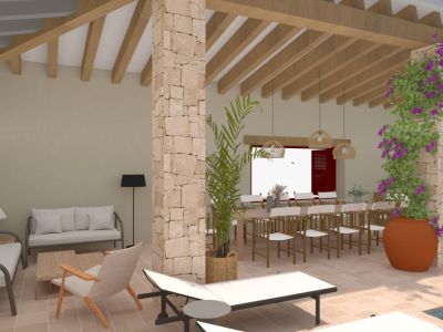Covered terrace by the pool