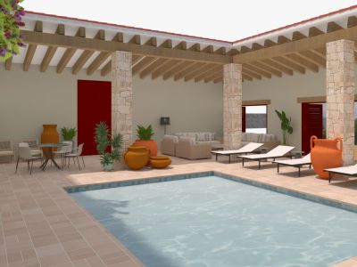 Patio with swimming pool and porch