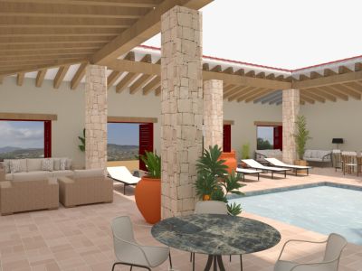 Covered porch with swimming pool