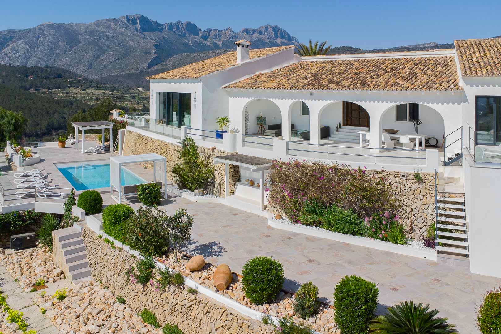 Exterior with terraces and pool