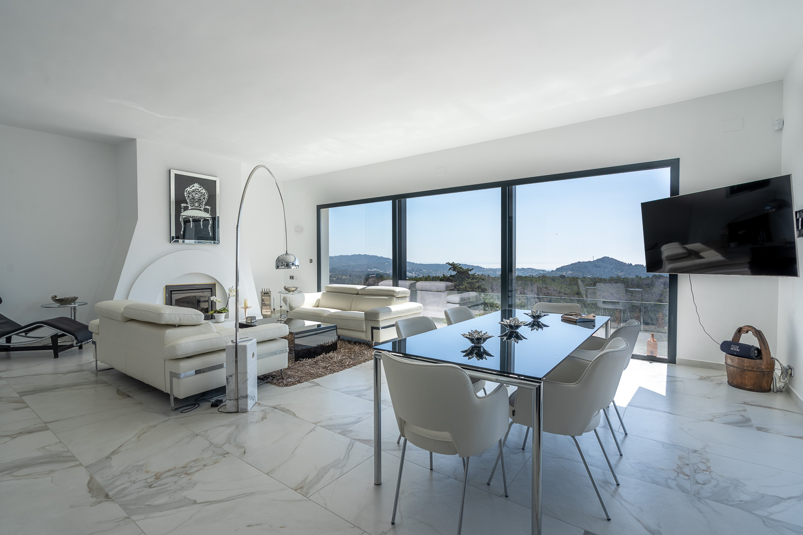 Living-dining room with views