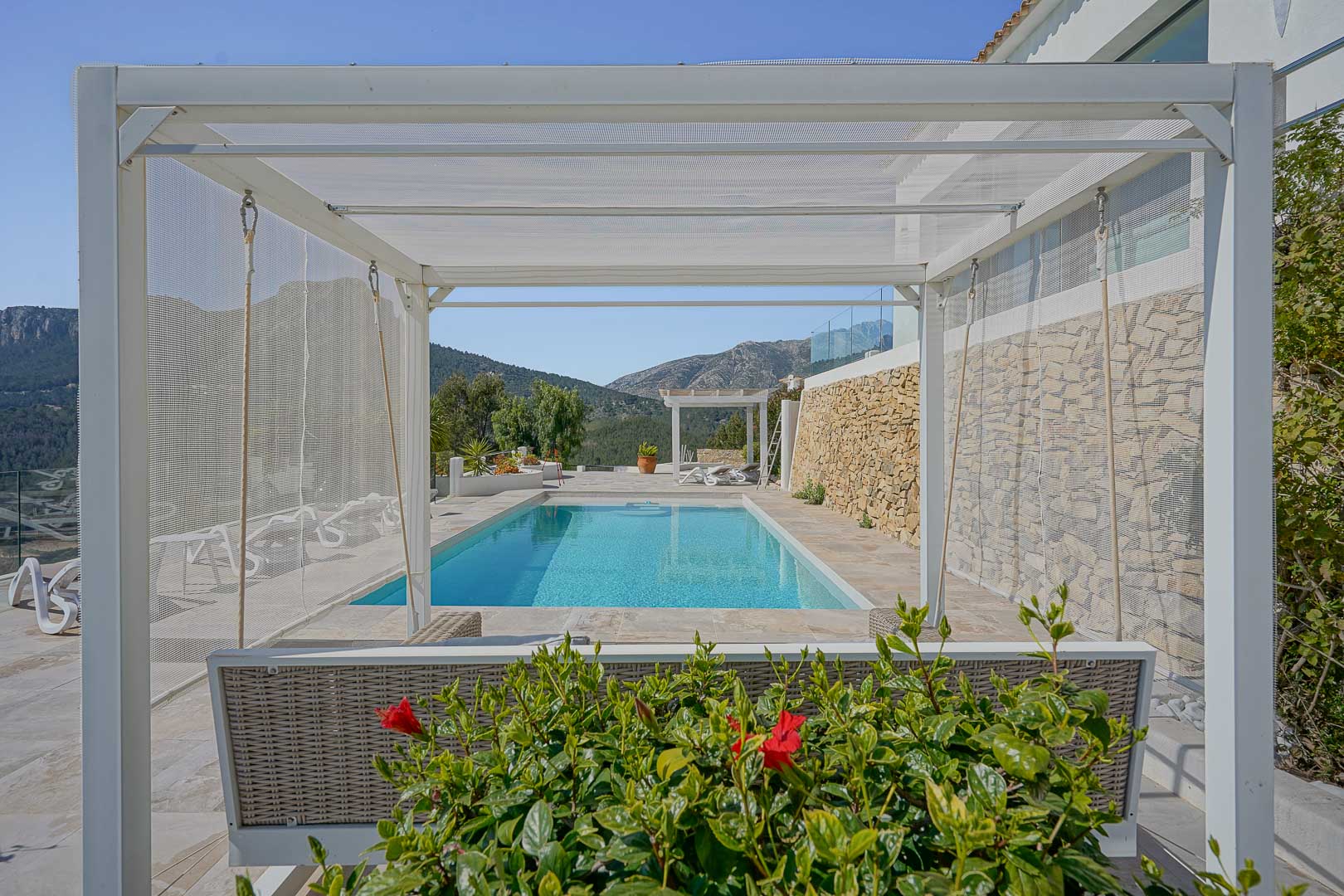 Pool terrace with mountain views