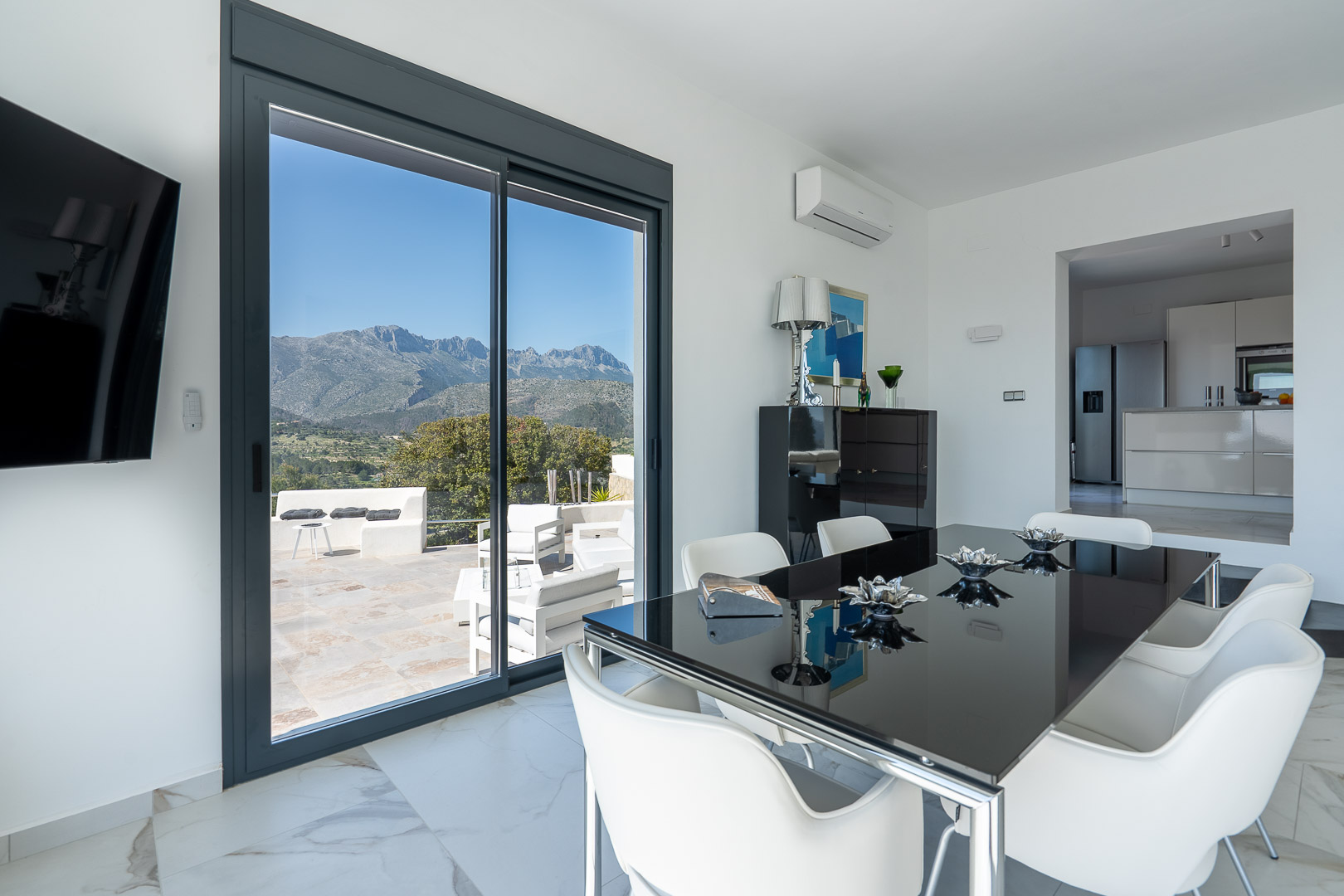 Dining area with mountain views
