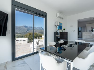 Dining area with mountain views