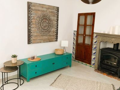 Living room with fireplace
