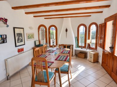 Dining room with fireplace