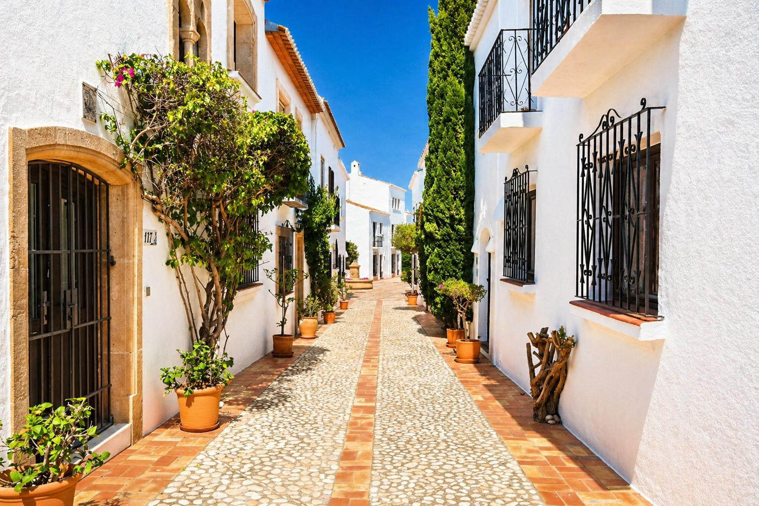 Residential complex pedestrian walkway