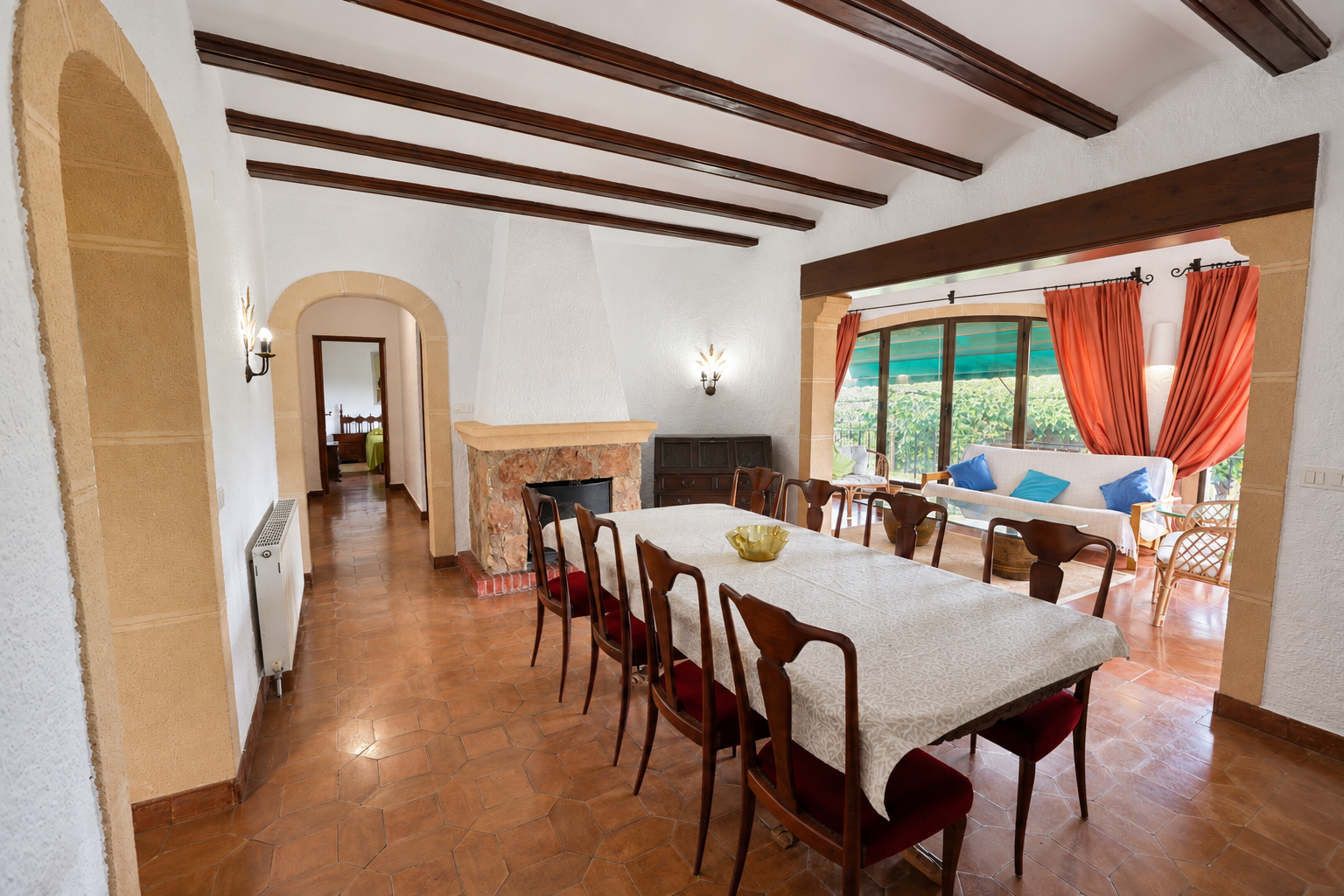 Dining room with fireplace