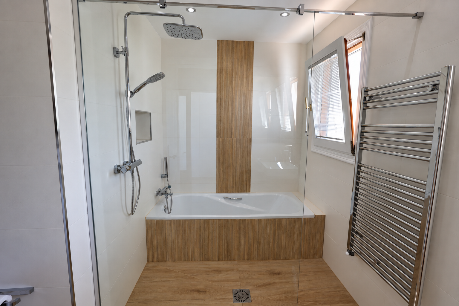 Bathroom with bathtub and shower