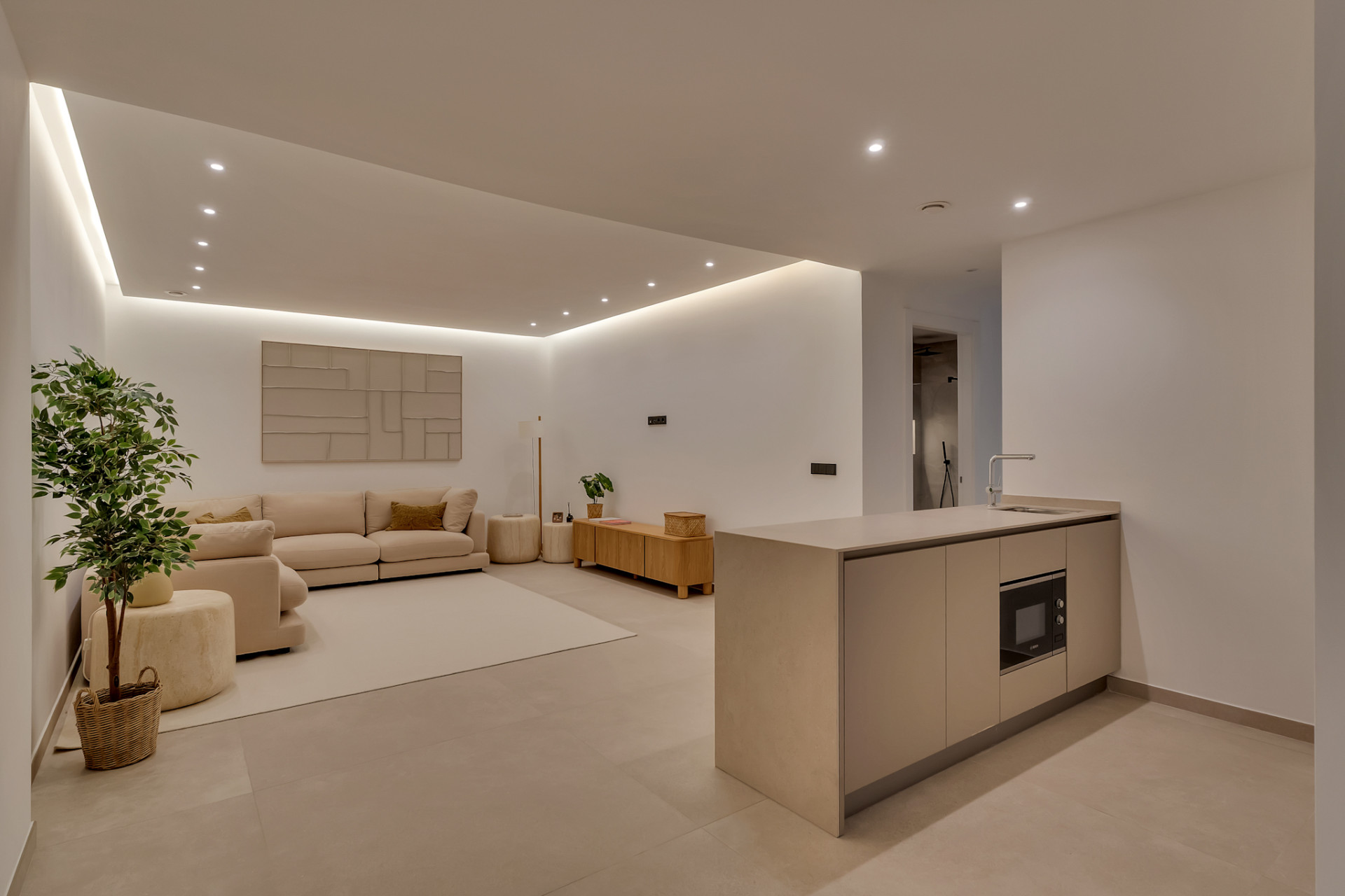 Living room with open kitchen