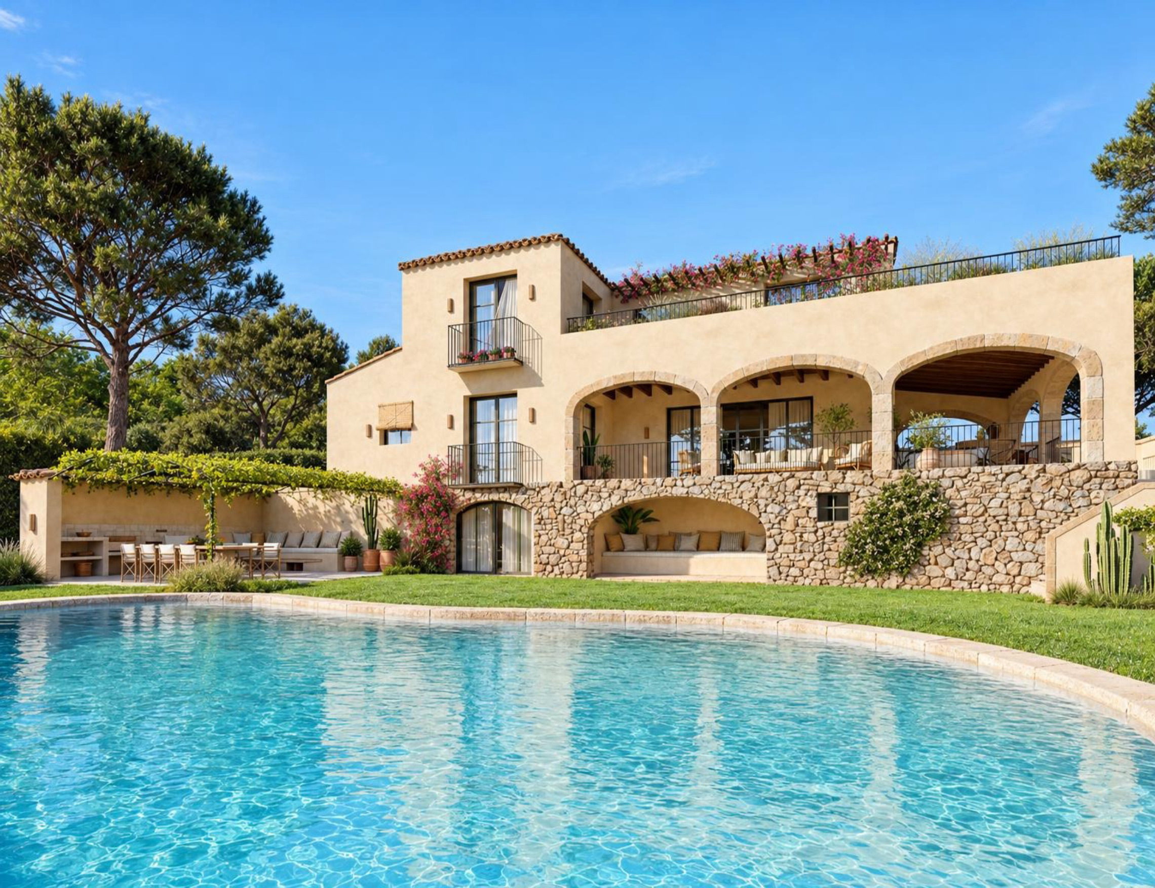 Exterior with pool and garden