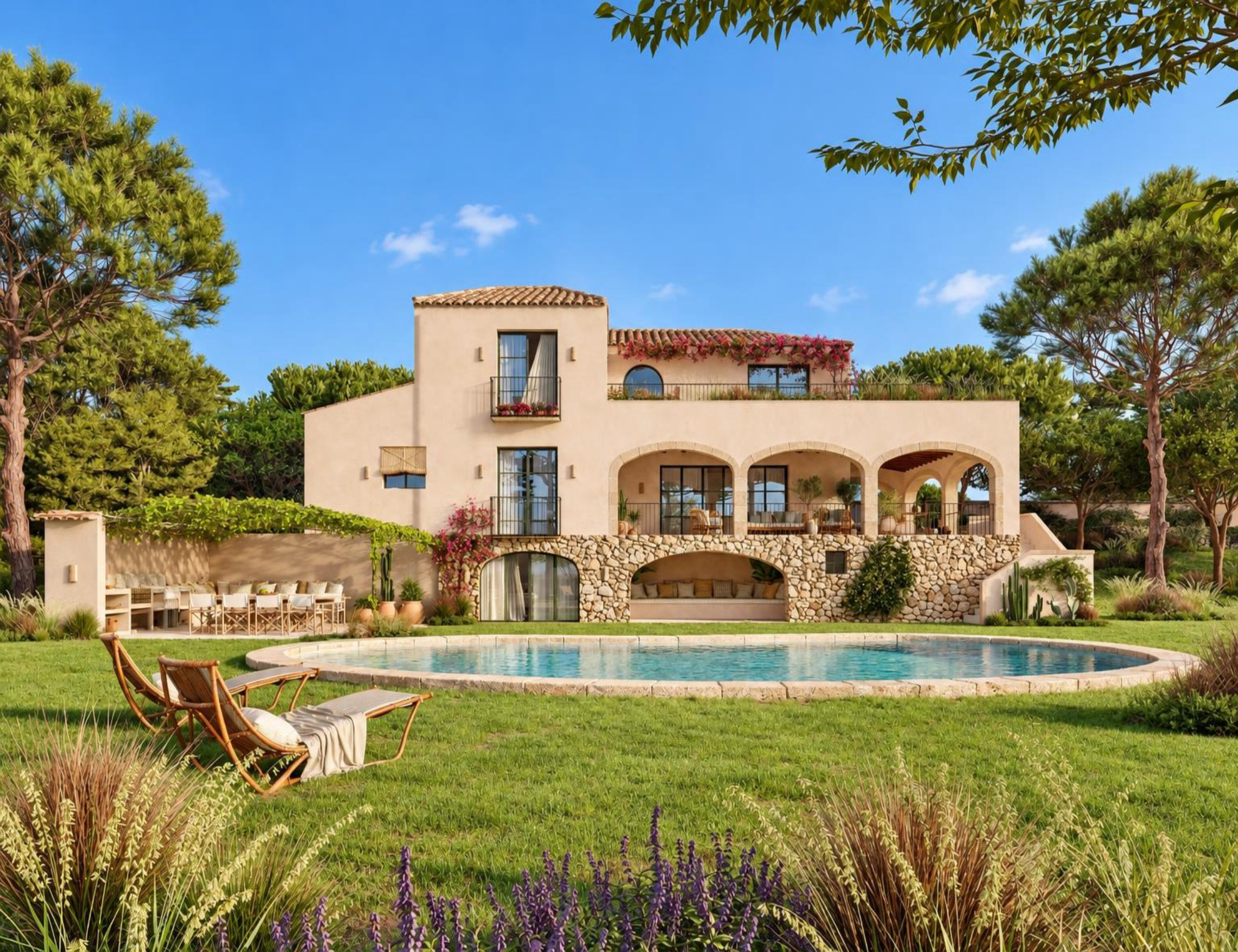Exterior facade and swimming pool