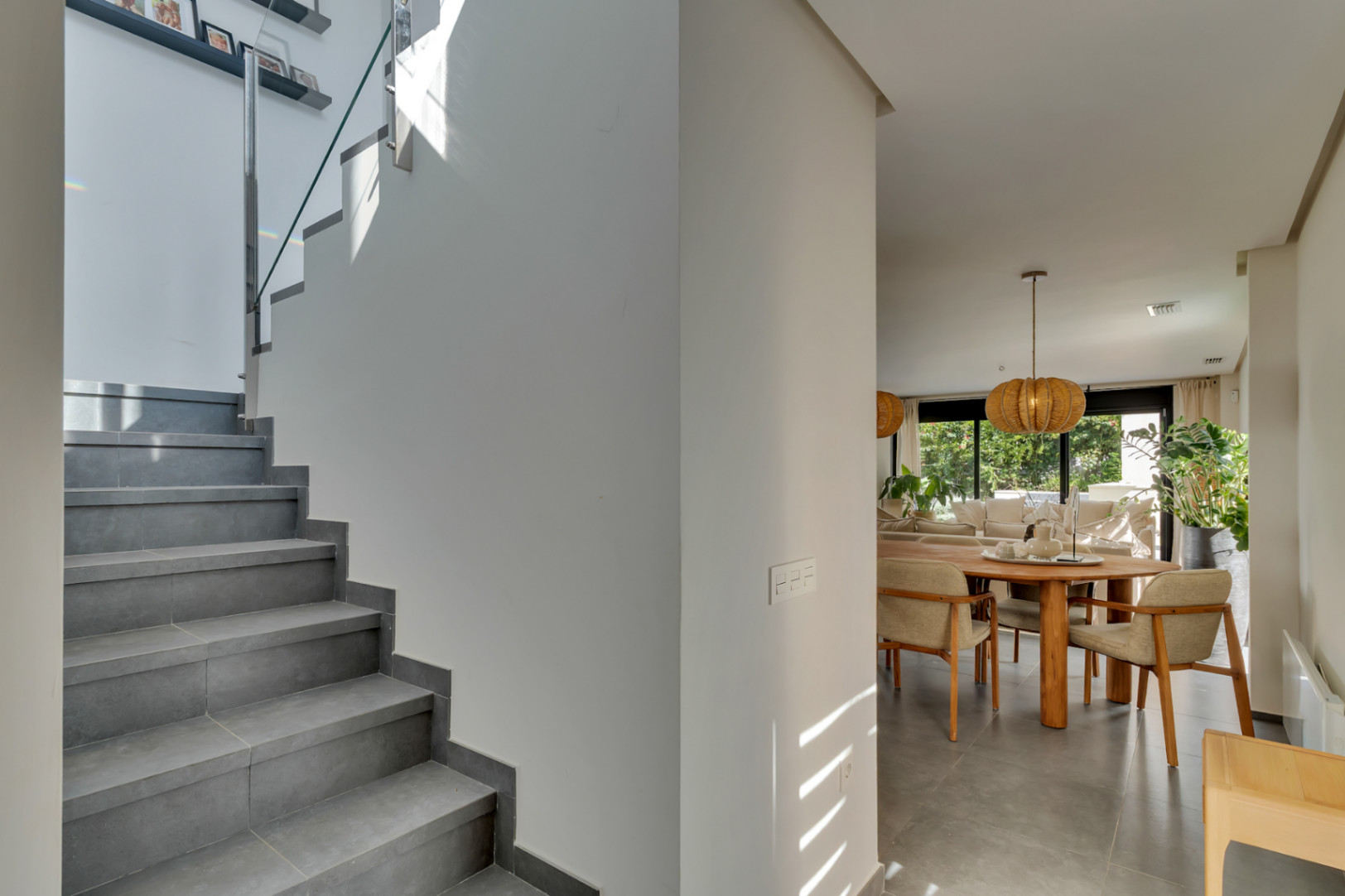 Staircase and living area