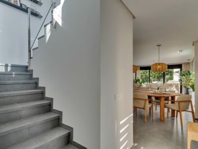 Staircase and living area