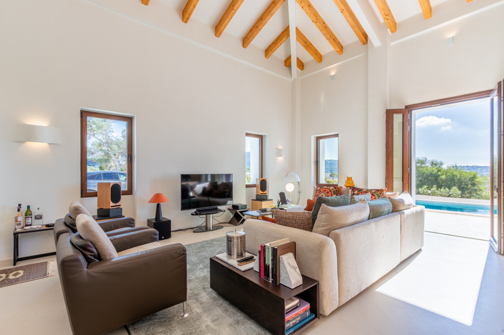 Living room with pool access