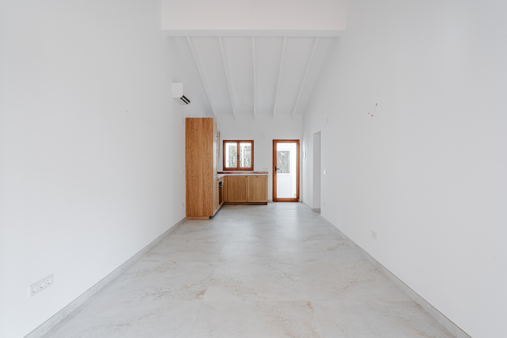 Living area and open kitchen