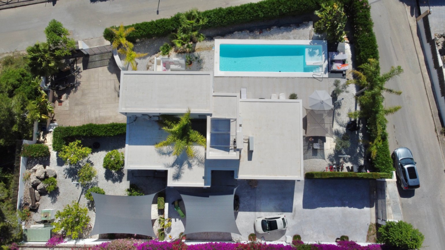 Aerial view of villa and pool
