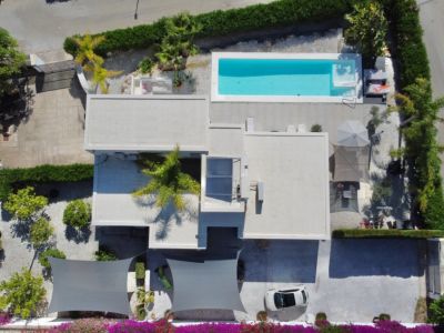 Aerial view of villa and pool