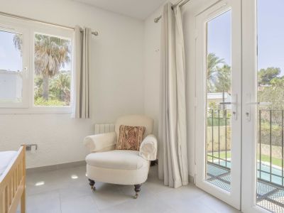 Bedroom with pool view