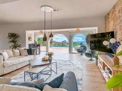 Living room with sea views
