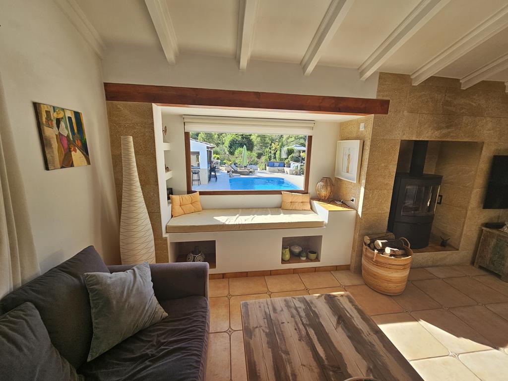 Living room with pool view