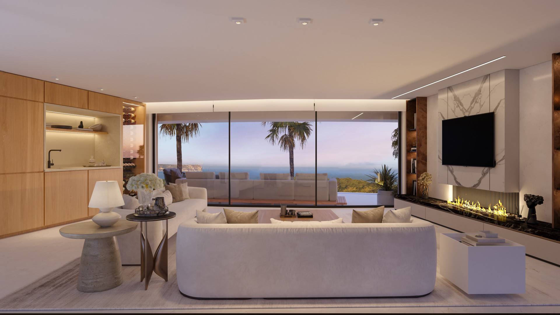 Living room with sea views