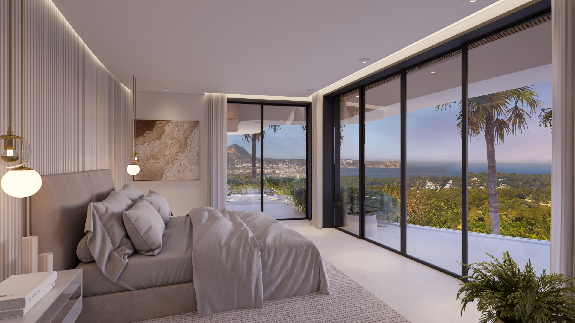 Bedroom with sea views