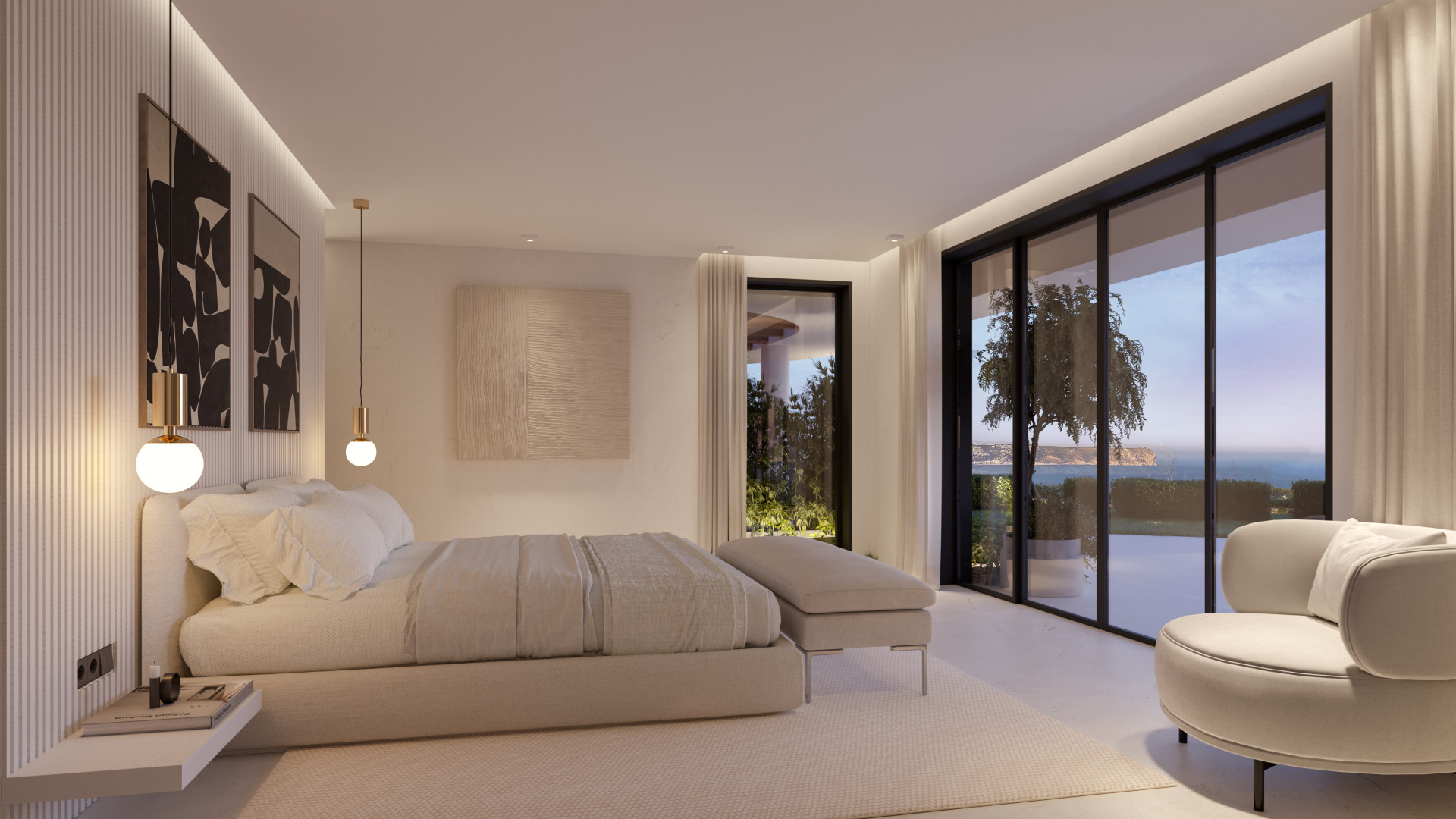 Bedroom with sea views