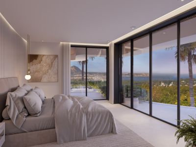 Bedroom with sea views